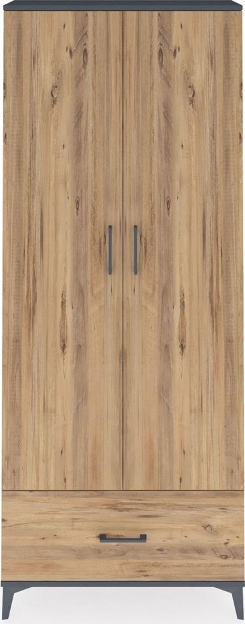 Arges Dolap 5 Raflı Tek Çekmeceli 2 Kapaklı 88x30x221 Antrasit-Çam