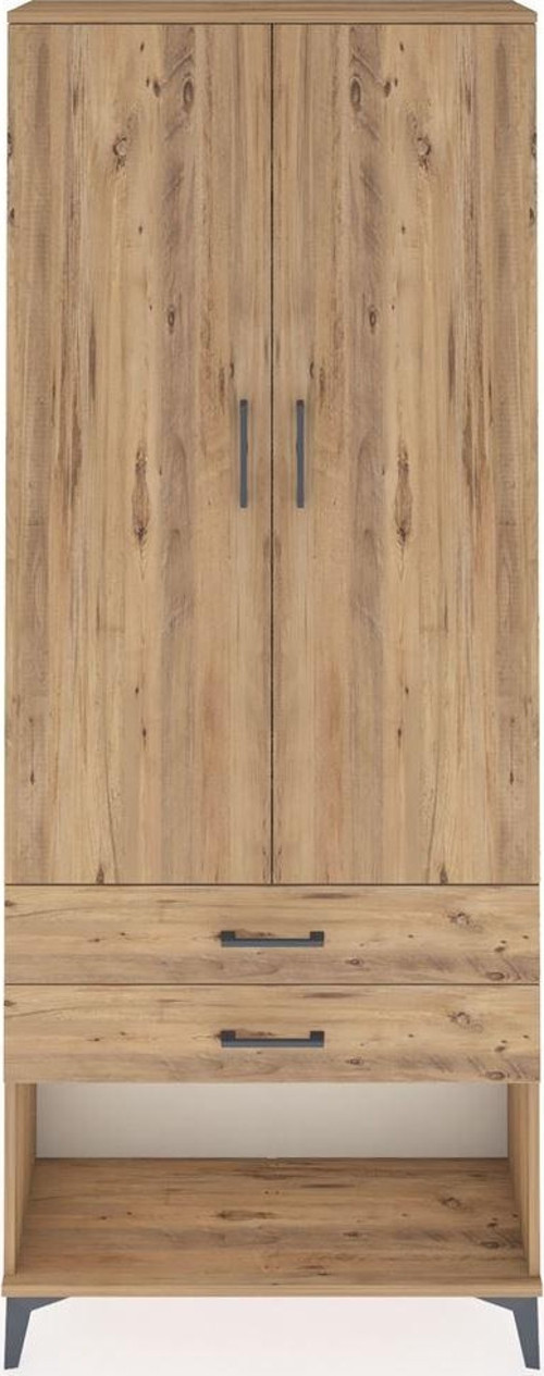 Arges Dolap 2 Raflı 2 Çekmeceli Tek Askılı 88x30x221 Çam-Çam