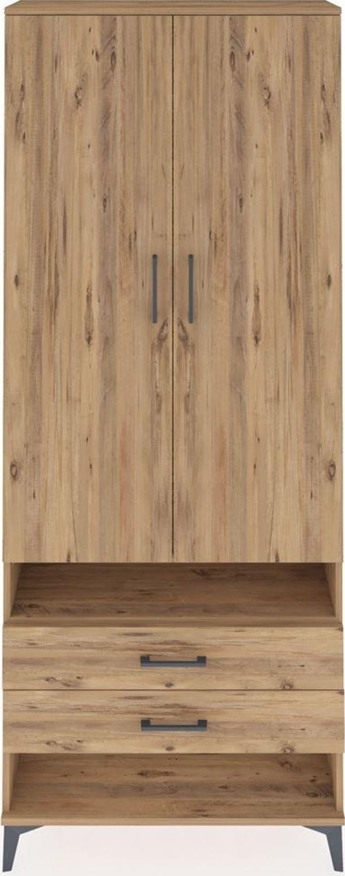 Arges Dolap 3 Raflı 2 Çekmeceli Tek Askılı 88x30x221 Çam-Çam