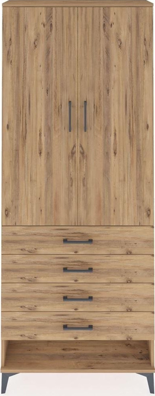 Arges Dolap 3 Raflı 4 Çekmeceli 2 Kapaklı 88x30x221 Çam-Çam