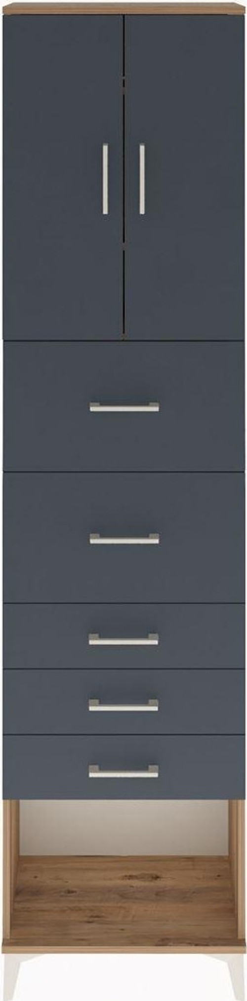 Arges Dolap 3 Raflı 5 Çekmeceli 2 Kapaklı 60 x 30 x 243 cm Çam - Antrasit