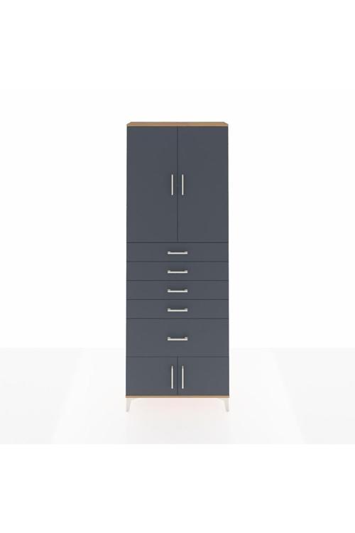 Arges Dolap 2 Raflı 5 Çekmeceli 4 Kapaklı 88 x 30 x 243 cm Çam - Antrasit