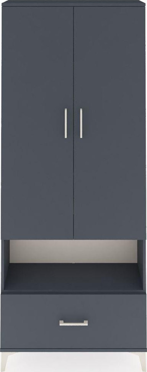 Arges Dolap 4 Raflı Tek Çekmeceli 2 Kapaklı 88x30x221 Antrasit-Antrasit