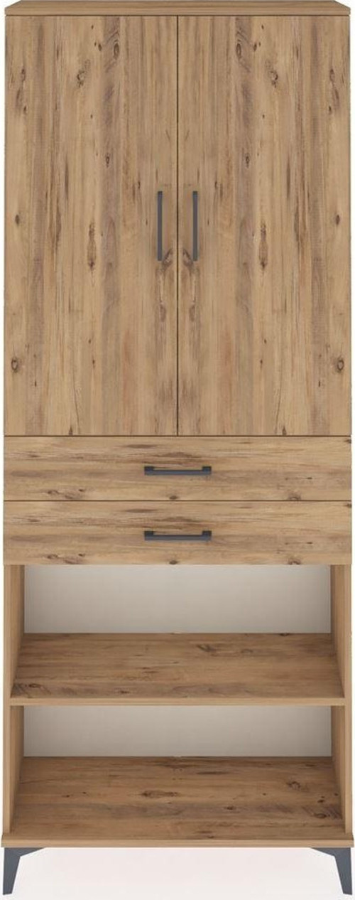 Arges Dolap 4 Raflı 2 Çekmeceli 2 Kapaklı 88x30x221 Çam-Çam