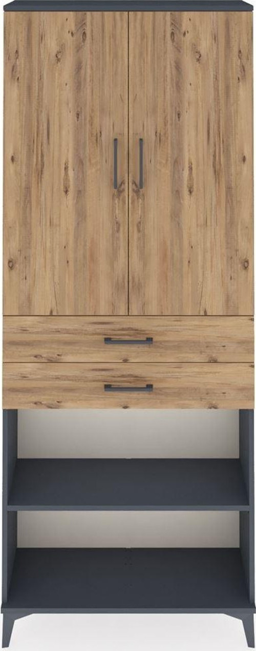 Arges Dolap 4 Raflı 2 Çekmeceli 2 Kapaklı 88x30x221 Antrasit-Çam