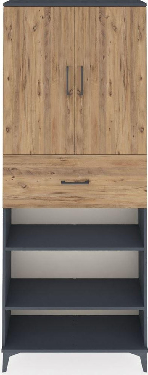 Arges Dolap 5 Raflı Tek Çekmeceli 2 Kapaklı 88x30x221 Antrasit-Çam