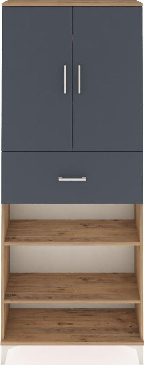 Arges Dolap 5 Raflı Tek Çekmeceli 2 Kapaklı 88x30x221 Çam-Antrasit
