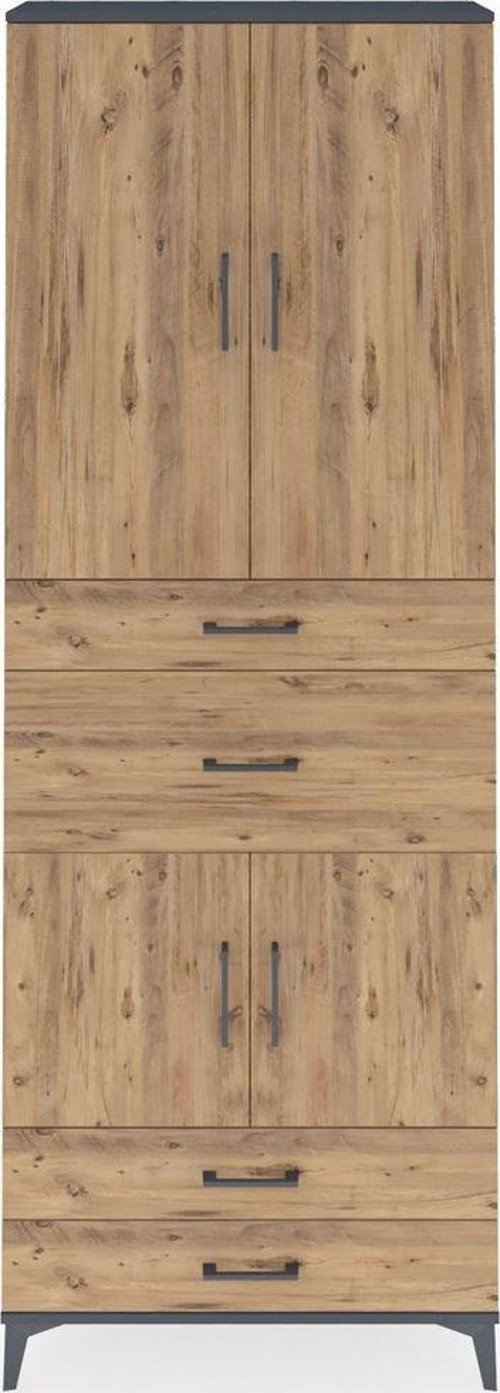Arges Dolap 4 Raflı 4 Çekmeceli 4 Kapaklı 88x30x243 Antrasit-Çam