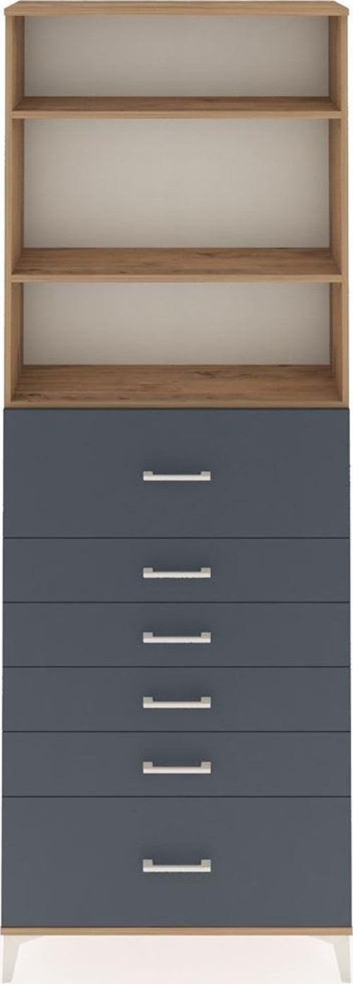 Arges Dolap 3 Raflı 6 Çekmeceli 88x30x243 Çam-Antrasit