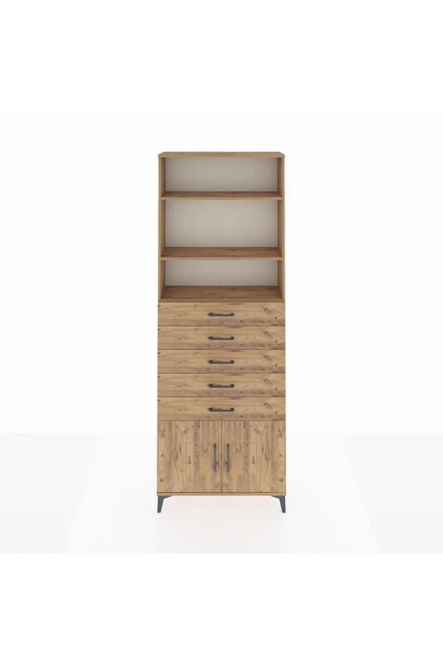 Arges Dolap 3 Raflı 5 Çekmeceli 2 Kapaklı 88x30x243 Çam-Çam