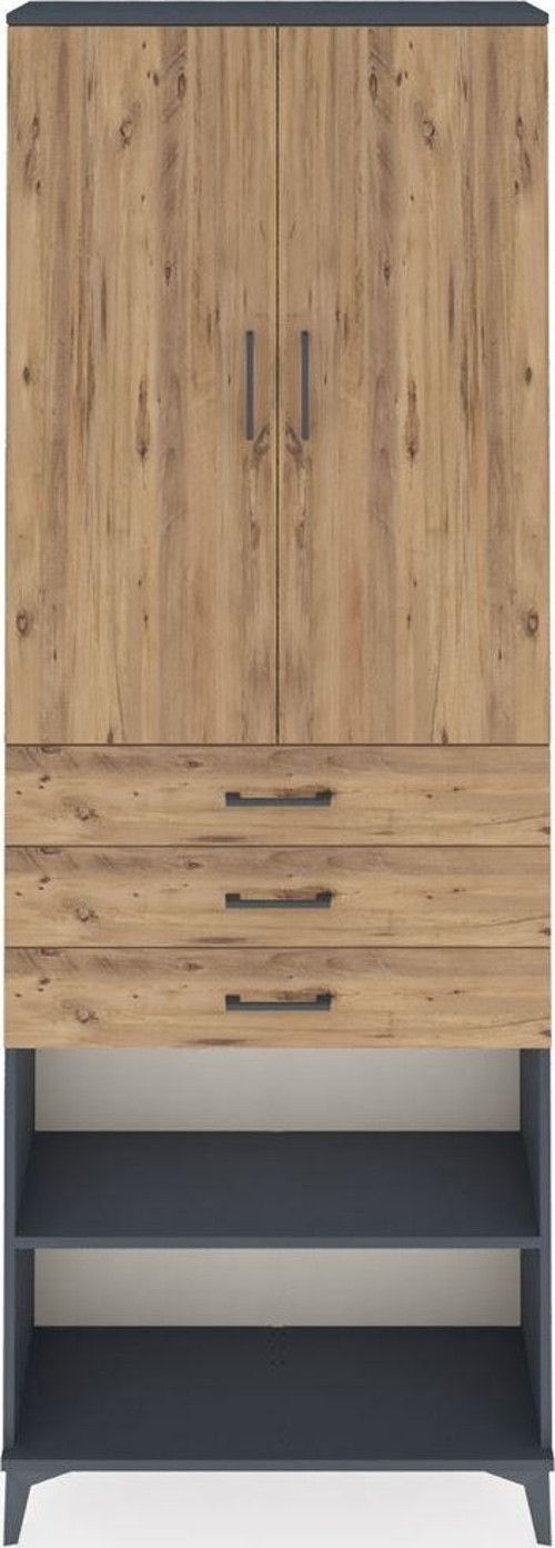 Arges Dolap 4 Raflı 3 Çekmeceli 2 Kapaklı 88x30x243 Antrasit-Çam