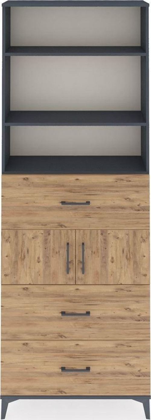 Arges Dolap 4 Raflı 3 Çekmeceli 2 Kapaklı 88x30x243 Antrasit-Çam
