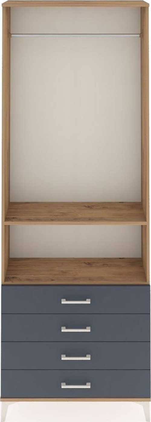 Arges Dolap 2 Raflı 4 Çekmeceli Tek Askılı 88x30x243 Çam-Antrasit