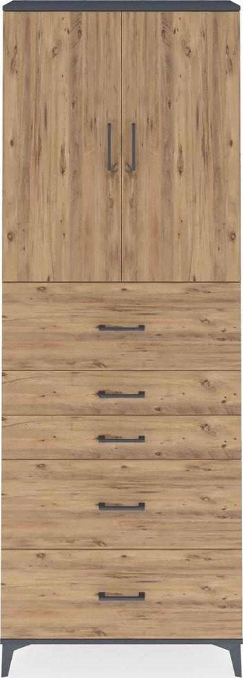 Arges Dolap 3 Raflı 5 Çekmeceli 2 Kapaklı 88x30x243 Antrasit-Çam