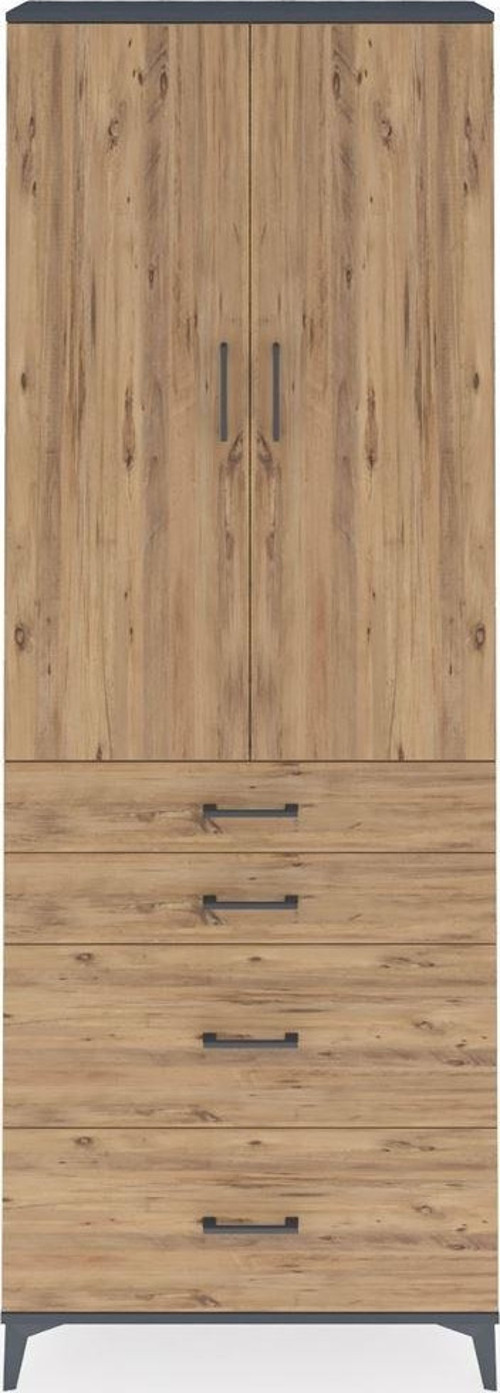 Arges Dolap 4 Raflı 4 Çekmeceli 2 Kapaklı 88x30x243 Antrasit-Çam