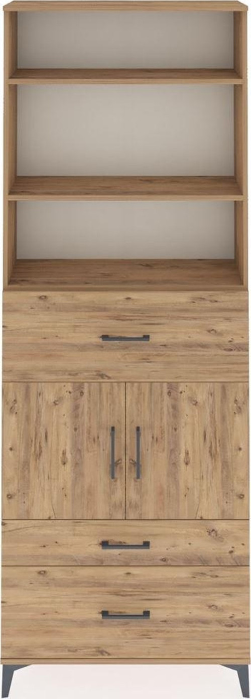 Arges Dolap 4 Raflı 3 Çekmeceli 2 Kapaklı 88x30x243 Çam-Çam
