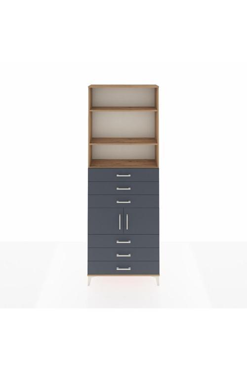 Arges Dolap 4 Raflı 6 Çekmeceli 2 Kapaklı 88x30x243 Çam-Antrasit