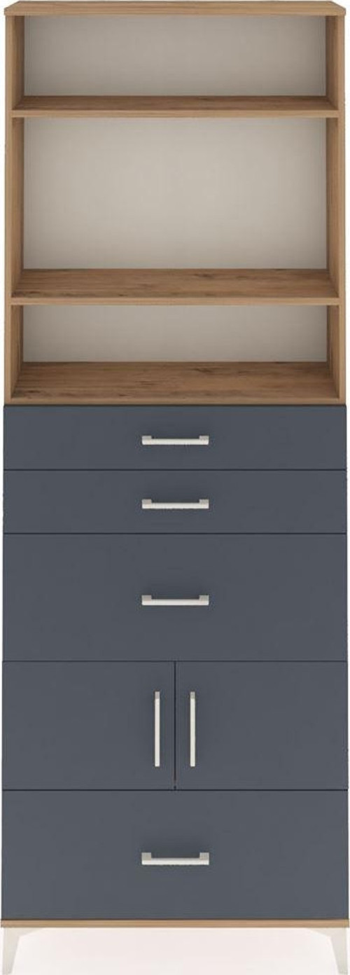 Arges Dolap 4 Raflı 4 Çekmeceli 2 Kapaklı 88x30x243 Çam-Antrasit