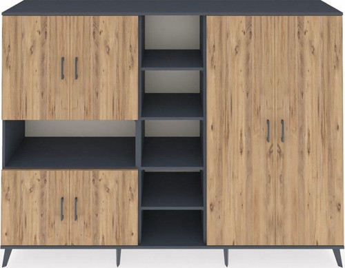 Hyperion Dolap 13 Raflı 6 Kapaklı 220x44x163 Antrasit-Çam/Antrasit