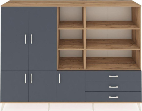 Hyperion Dolap 11 Raflı 3 Çekmeceli 5 Kapaklı 220x44x163 Çam-Antrasit