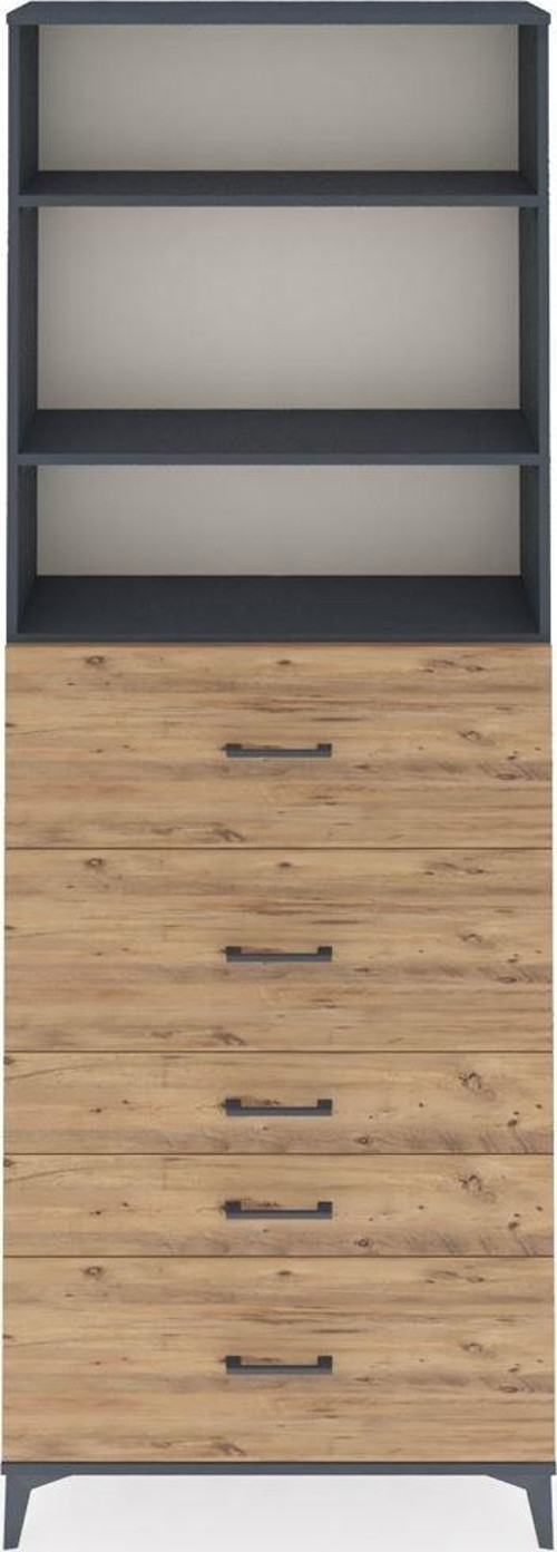 Arges Dolap 3 Raflı 5 Çekmeceli 88x30x243 Antrasit-Çam
