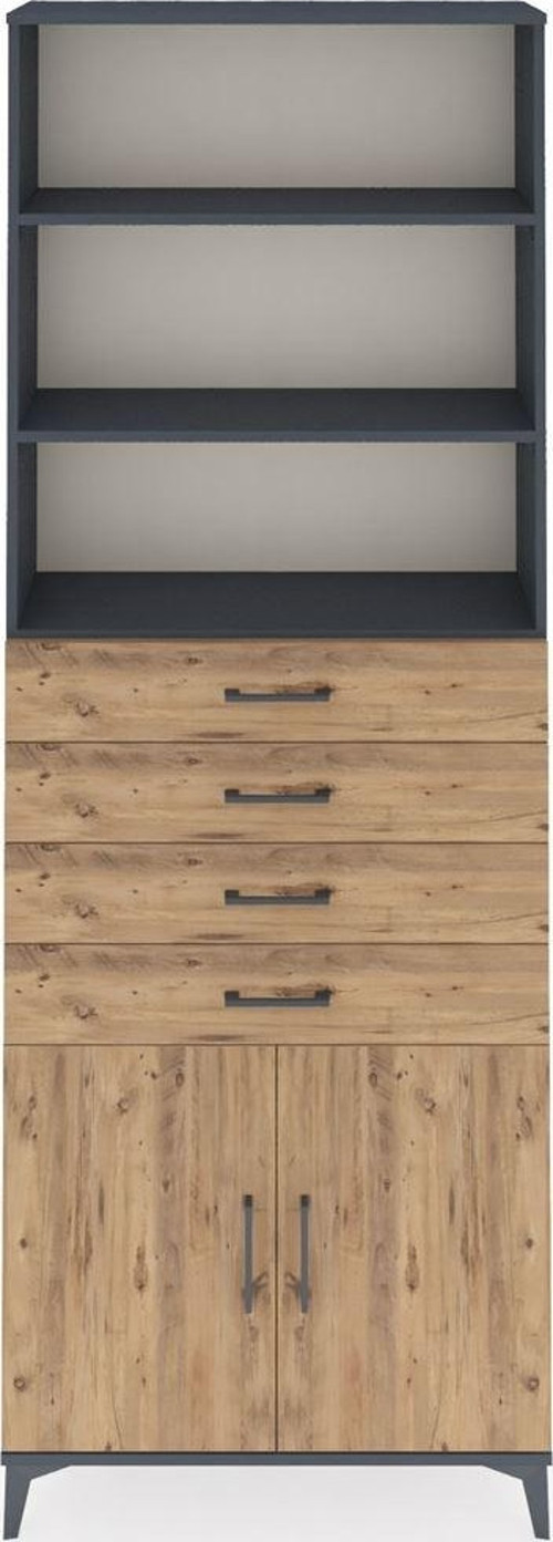 Arges Dolap 3 Raflı 4 Çekmeceli 2 Kapaklı 88x30x243 Antrasit-Çam