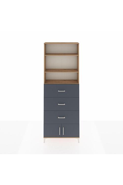 Arges Dolap 3 Raflı 3 Çekmeceli 2 Kapaklı 88x30x243 Çam-Antrasit