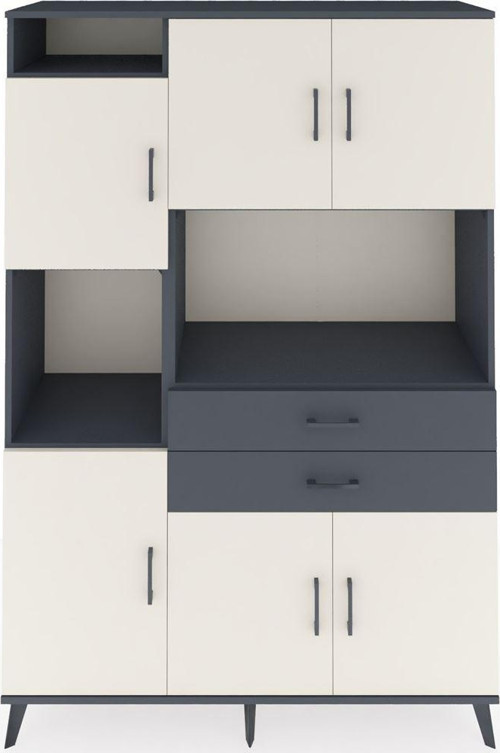 Hyperion Dolap 8 Raflı 2 Çekmeceli 6 Kapaklı 132x44x195 Antrasit-Aytaşı/Antrasit