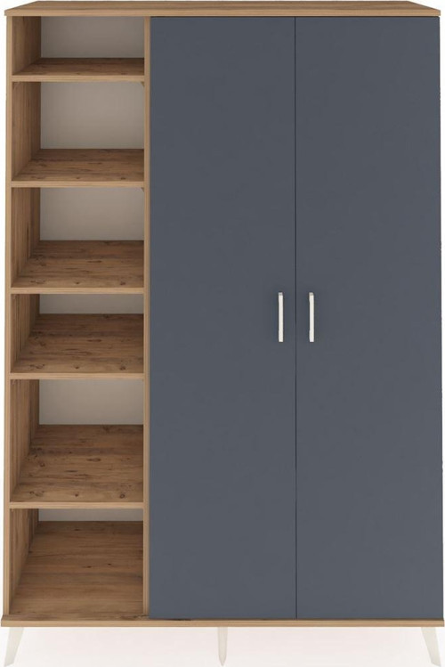 Hyperion Dolap 7 Raflı 2 Kapaklı Tek Askılı 132x44x195 Çam-Antrasit/Çam