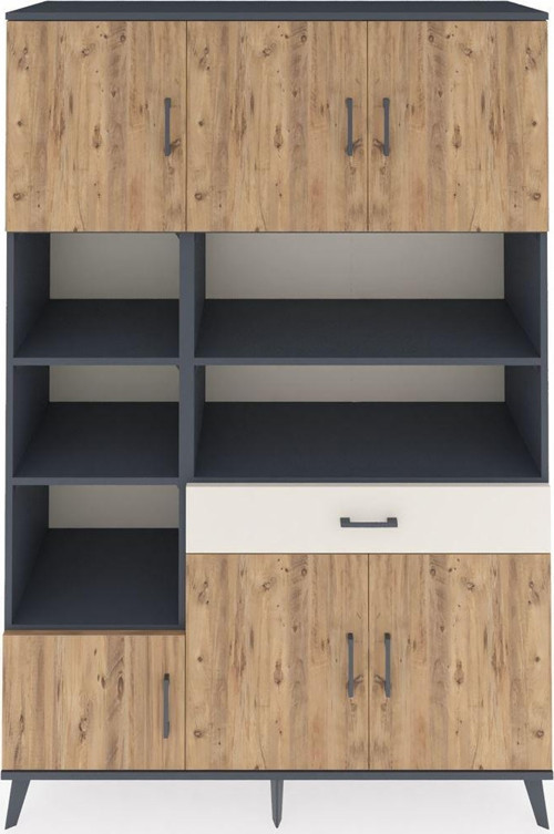 Hyperion Dolap 10 Raflı 1 Çekmeceli 6 Kapaklı 132 x 44 x 195 cm Antrasit - Çam - Aytaşı