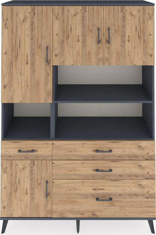 Hyperion Gardrop 9 Raflı 4 Çekmeceli 4 Kapaklı 132x44x195 Antrasit-Çam