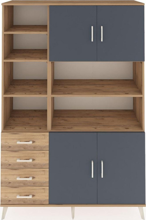 Hyperion Dolap 9 Raflı 4 Çekmeceli 4 Kapaklı 132x44x195 Çam-Antrasit/Çam