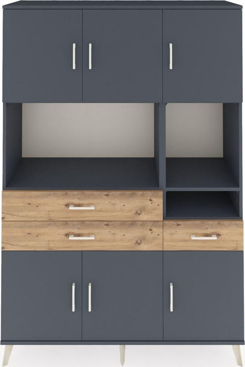 Hyperion Dolap 9 Raflı 3 Çekmeceli 6 Kapaklı 132x44x195 Antrasit-Antrasit/Çam