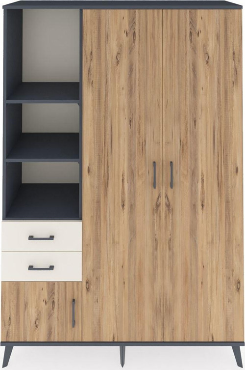 Hyperion Dolap 5 Raflı 2 Çekmeceli 1 Askılı 132 x 44 x 195 cm Antrasit - Çam - Aytaşı