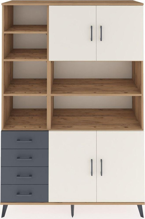 Hyperion Dolap 9 Raflı 4 Çekmeceli 4 Kapaklı 132x44x195 Çam-Aytaşı/Antrasit