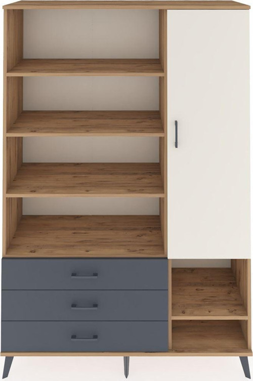 Hyperion Dolap 9 Raflı 3 Çekmeceli Tek Kapaklı 132x44x195 Çam-Aytaşı/Antrasit