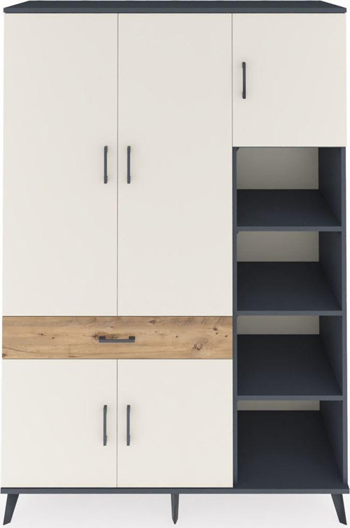 Hyperion Dolap 10 Raflı 1 Çekmeceli 5 Kapaklı 132 x 44 x 195 cm Antrasit - Aytaşı - Çam