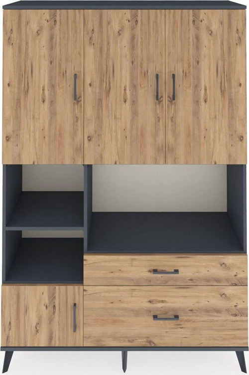 Hyperion Gardrop 7 Raflı 2 Çekmeceli 5 Kapaklı 132 x 44 x 195 cm Antrasit - Çam