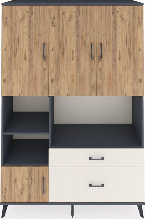 Hyperion Dolap 7 Raflı 2 Çekmeceli 5 Kapaklı 132 x 44 x 195 cm Antrasit - Çam - Aytaşı