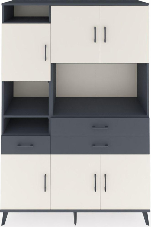 Hyperion Dolap 9 Raflı 3 Çekmeceli 6 Kapaklı 132x44x195 Antrasit-Aytaşı/Antrasit