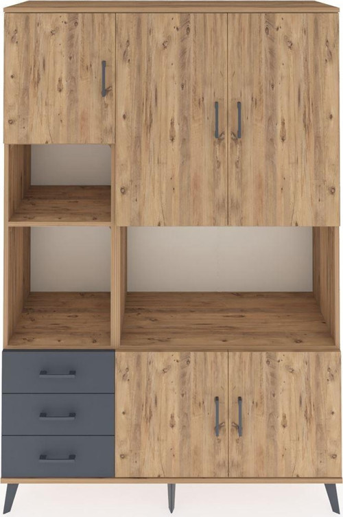 Hyperion Dolap 9 Raflı 3 Çekmeceli 5 Kapaklı 132 x 44 x 195 cm Çam - Çam - Antrasit