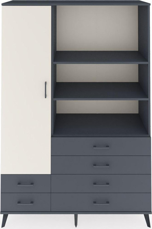 Hyperion Dolap 7 Raflı 6 Çekmeceli Tek Kapaklı 132x44x195 Antrasit-Aytaşı/Antrasit