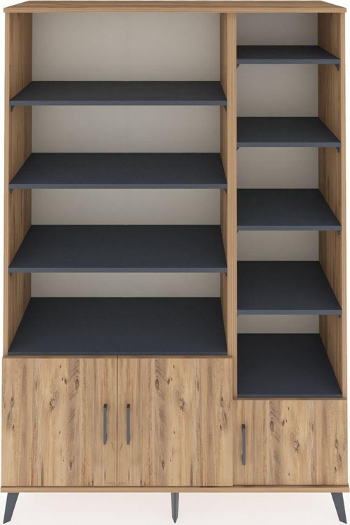 Hyperion Dolap 10 Raflı 3 Kapaklı 132 x 44 x 195 cm Çam - Çam - Antrasit