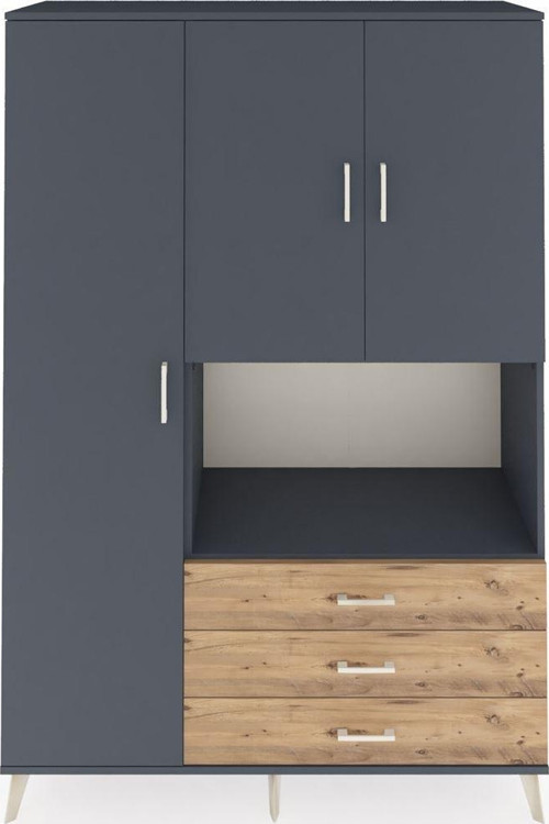 Hyperion Dolap 6 Raflı 3 Çekmeceli 3 Kapaklı 132 x 44 x 195 cm Antrasit - Antrasit - Çam