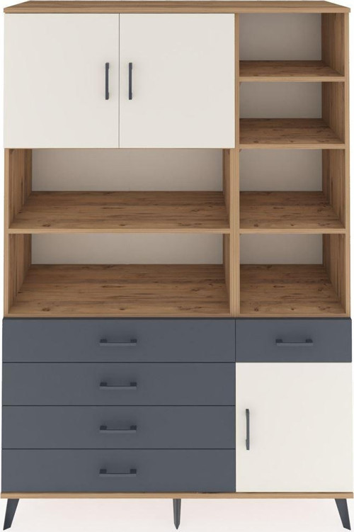 Hyperion Dolap 9 Raflı 5 Çekmeceli 3 Kapaklı 132x44x195 Çam-Aytaşı/Antrasit