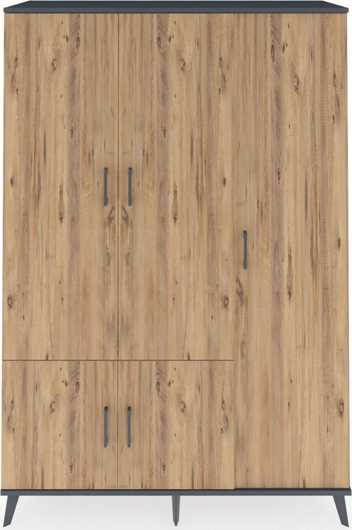 Hyperion Dolap 7 Raflı 5 Kapaklı 1 Askılı 132 x 44 x 195 cm Antrasit - Çam - Antrasit