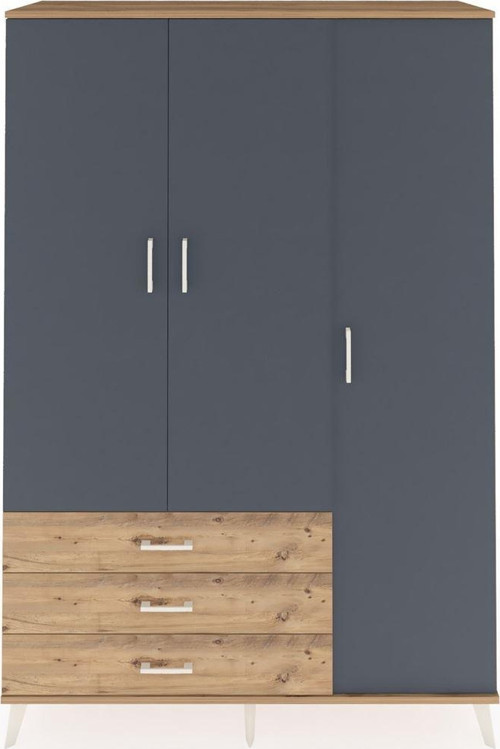 Hyperion Dolap 6 Raflı 3 Çekmeceli Tek Askılı 132x44x195 Çam-Antrasit/Çam
