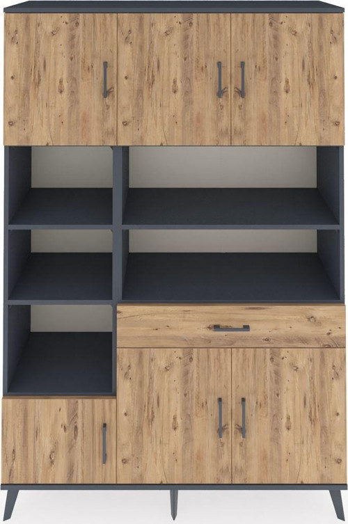 Hyperion Gardrop 10 Raflı Tek Çekmeceli 6 Kapaklı 132x44x195 Antrasit-Çam