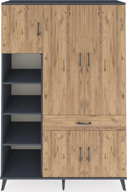 Hyperion Gardrop 8 Raflı 1 Çekmeceli 5 Kapaklı 132 x 44 x 195 cm Antrasit - Çam