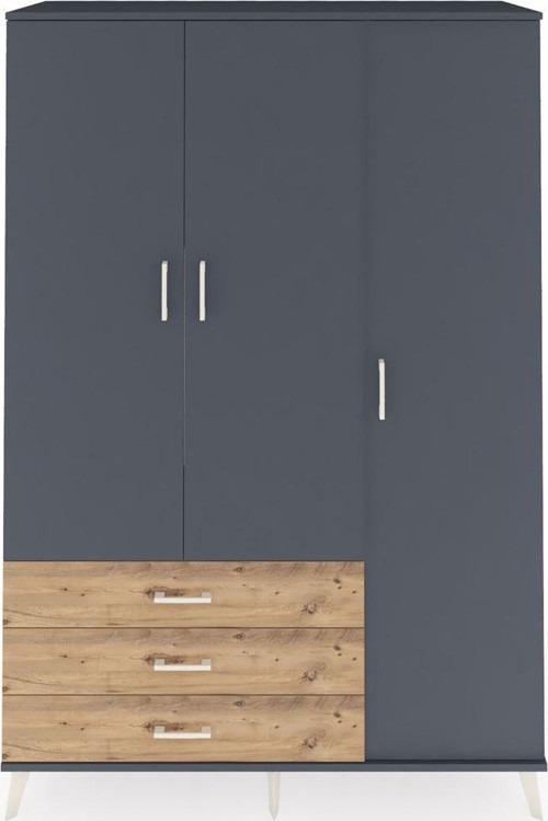 Hyperion Dolap 6 Raflı 3 Çekmeceli Tek Askılı 132x44x195 Antrasit-Antrasit/Çam